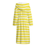 Yellow Striped Pattern Print Hooded Bathrobe