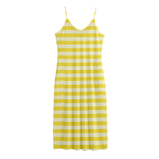 Yellow Striped Pattern Print Jersey Midi Cami Dress