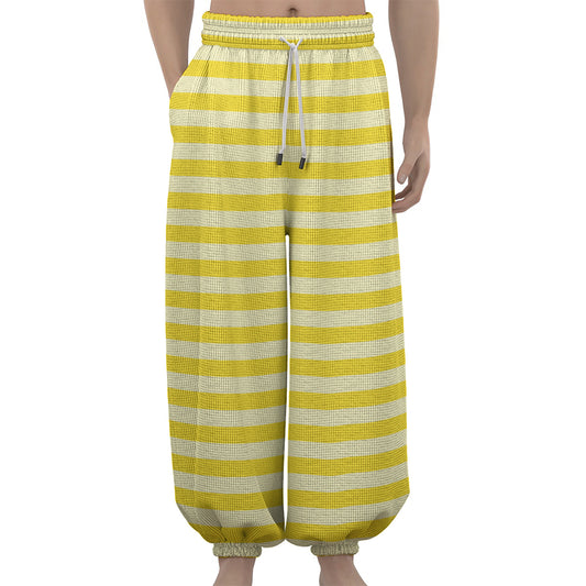 Yellow Striped Pattern Print Lantern Pants