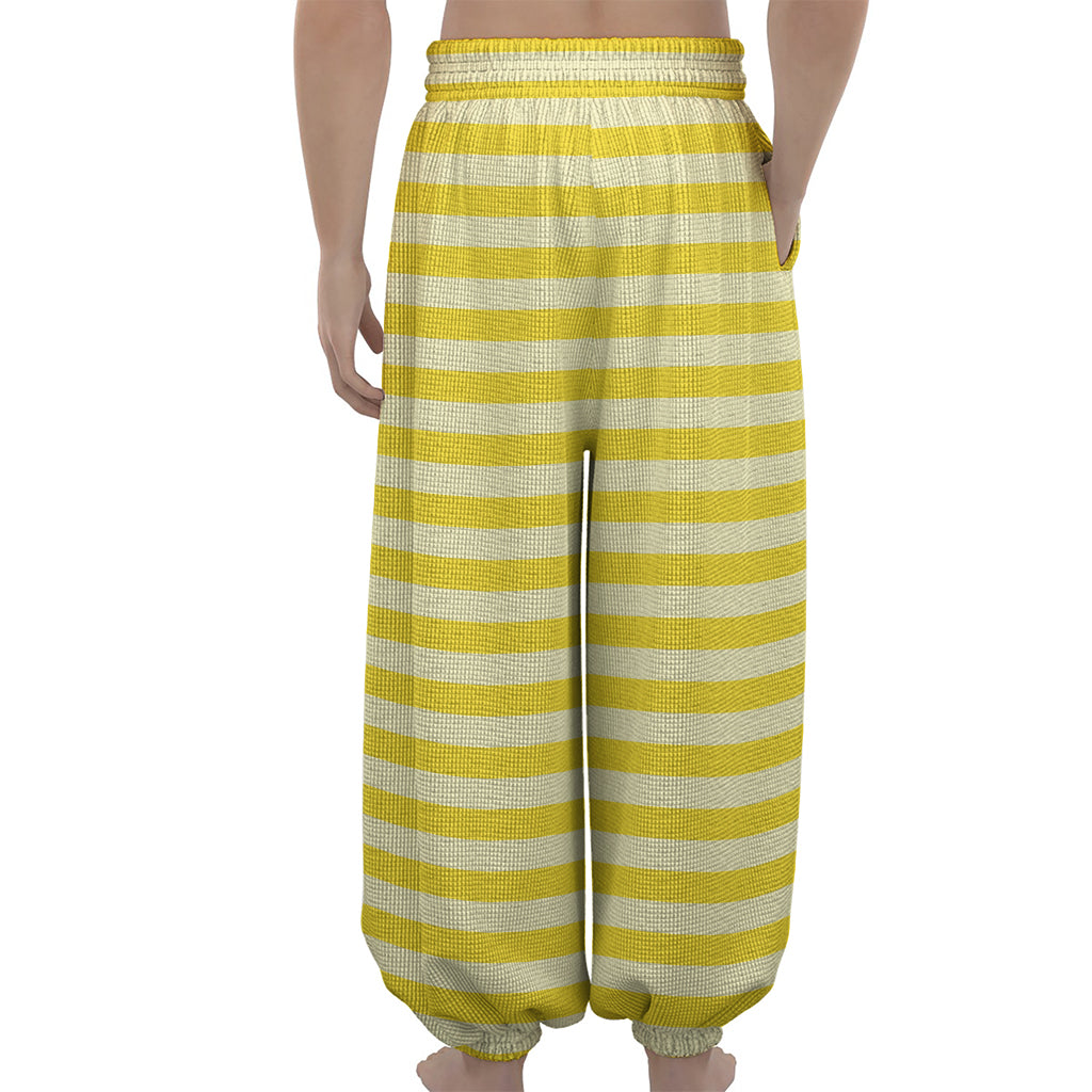 Yellow Striped Pattern Print Lantern Pants