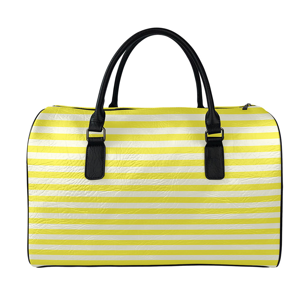 Yellow Striped Pattern Print Leather Duffle Bag