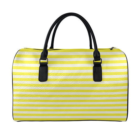 Yellow Striped Pattern Print Leather Duffle Bag