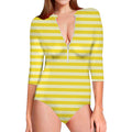 Yellow Striped Pattern Print Long Sleeve Swimsuit