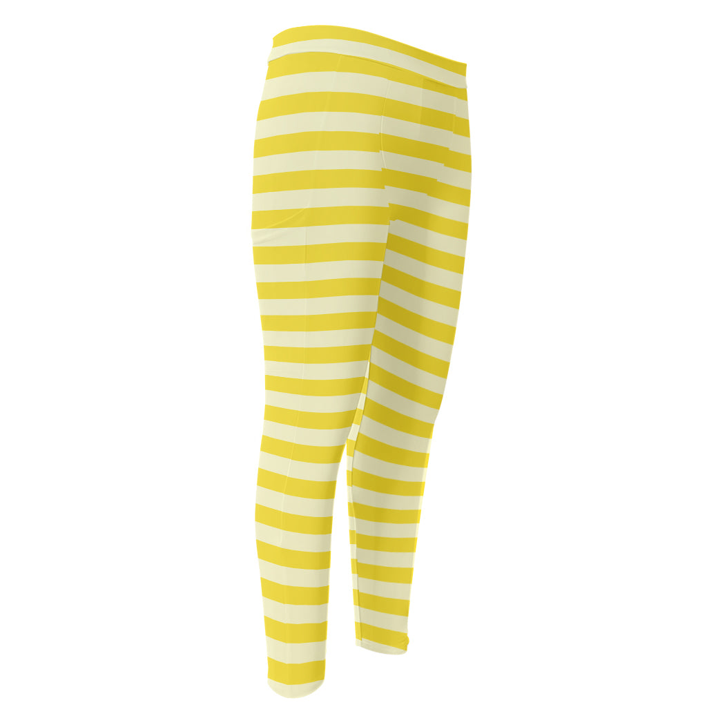 Yellow Striped Pattern Print Men's Compression Pants