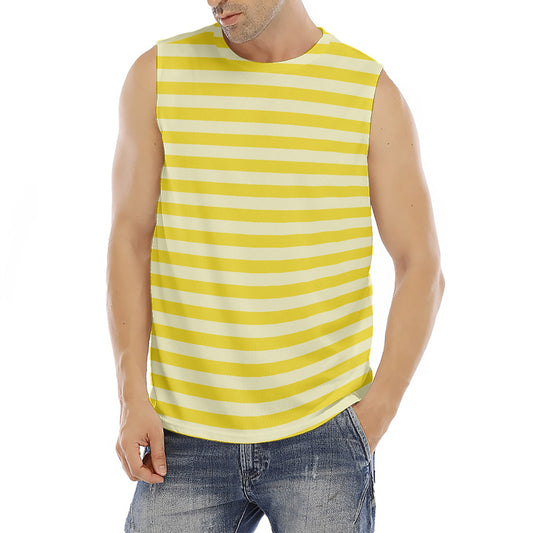 Yellow Striped Pattern Print Men's Fitness Tank Top