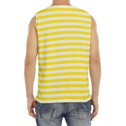 Yellow Striped Pattern Print Men's Fitness Tank Top