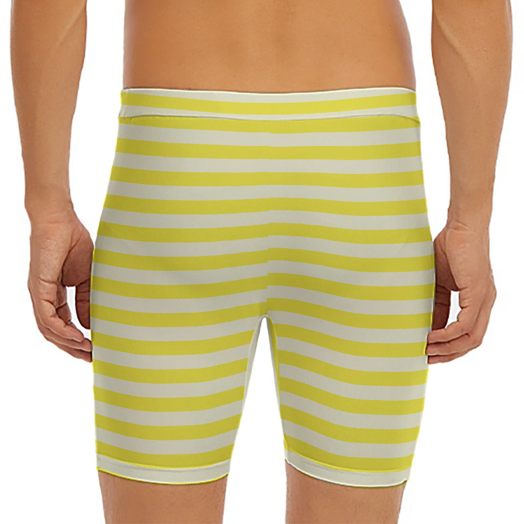 Yellow Striped Pattern Print Men's Long Boxer Briefs