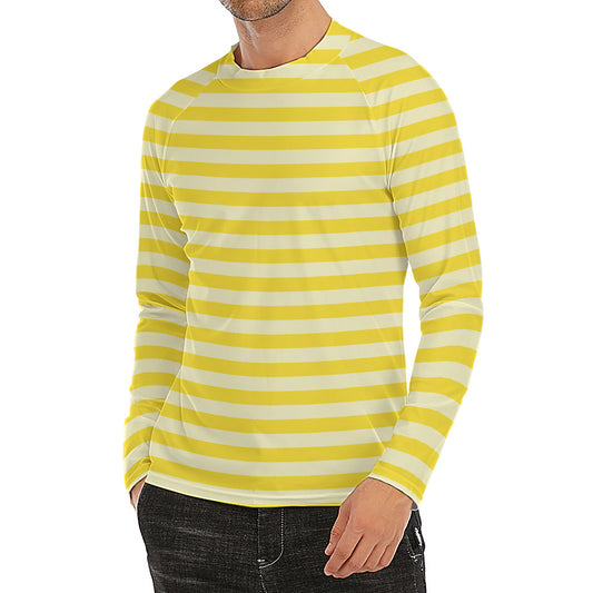 Yellow Striped Pattern Print Men's Long Sleeve Rash Guard