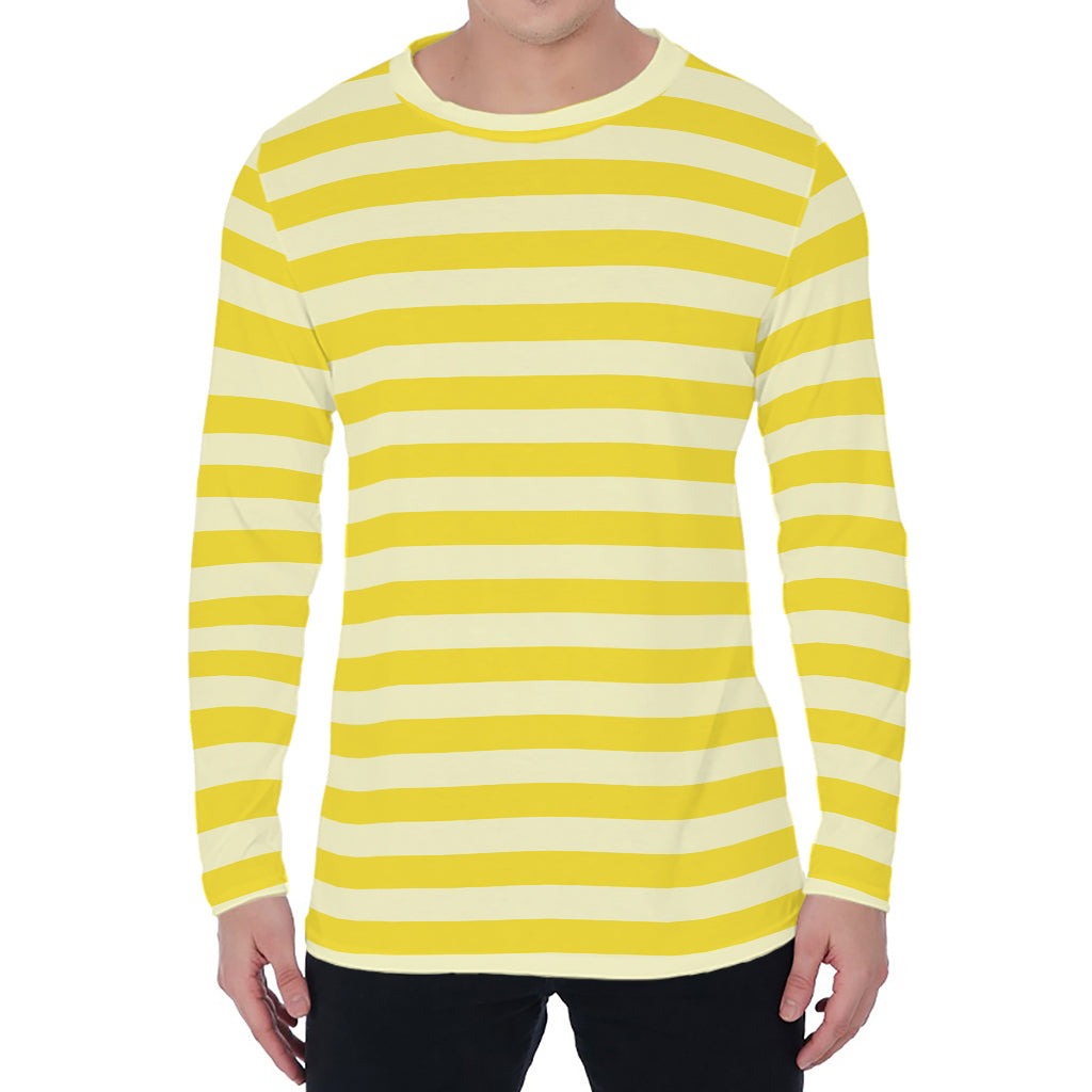 Yellow Striped Pattern Print Men's Long Sleeve T-Shirt