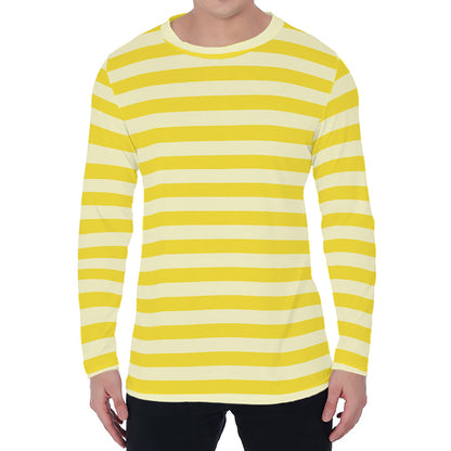 Yellow Striped Pattern Print Men's Long Sleeve T-Shirt