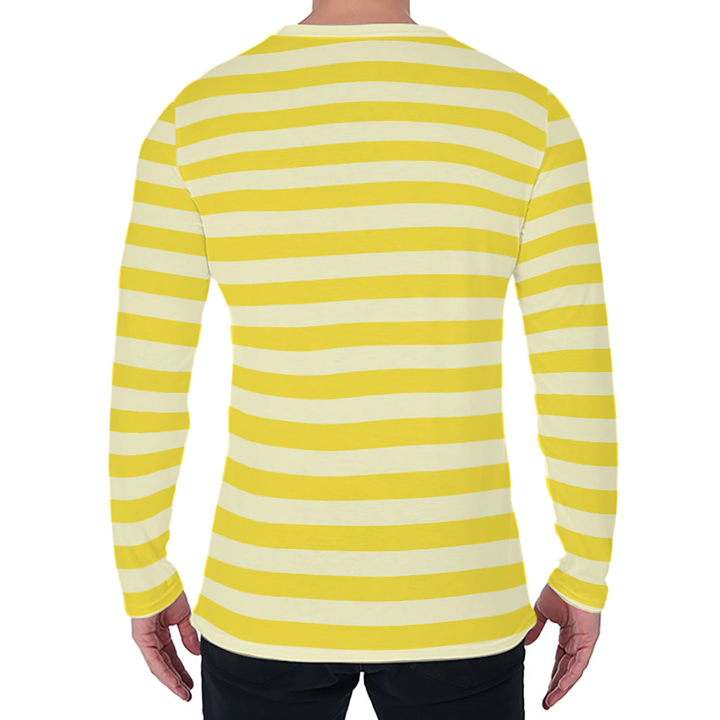 Yellow Striped Pattern Print Men's Long Sleeve T-Shirt