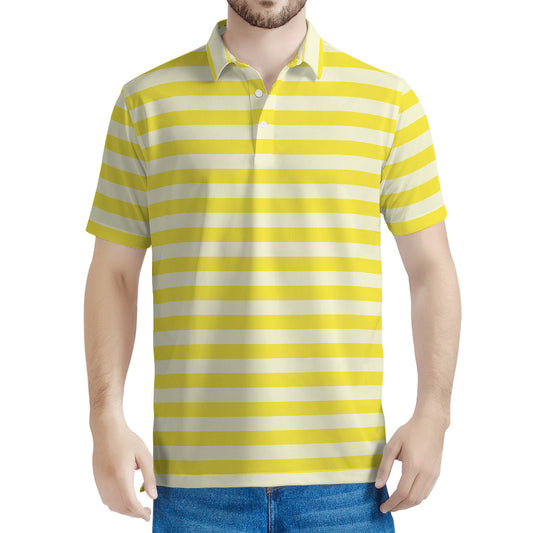 Yellow Striped Pattern Print Men's Polo Shirt