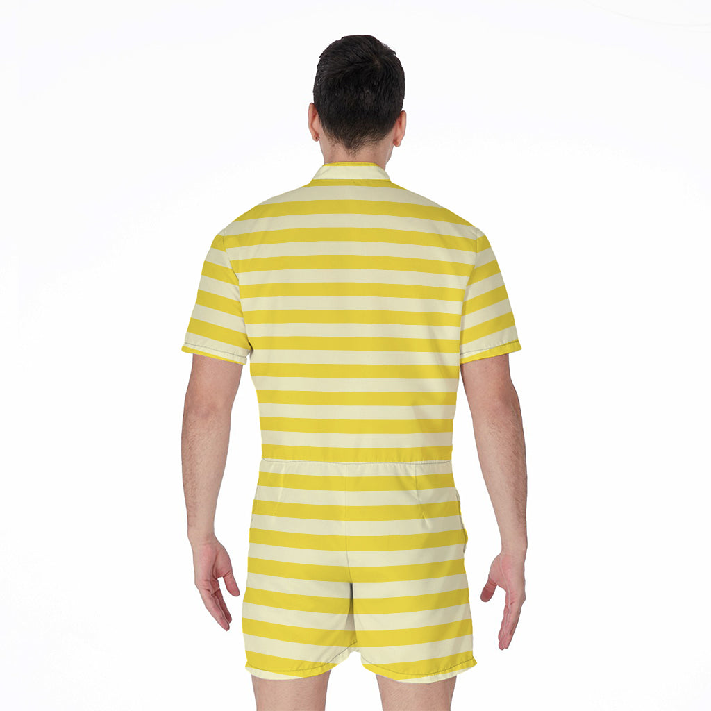 Yellow Striped Pattern Print Men's Rompers