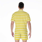 Yellow Striped Pattern Print Men's Rompers