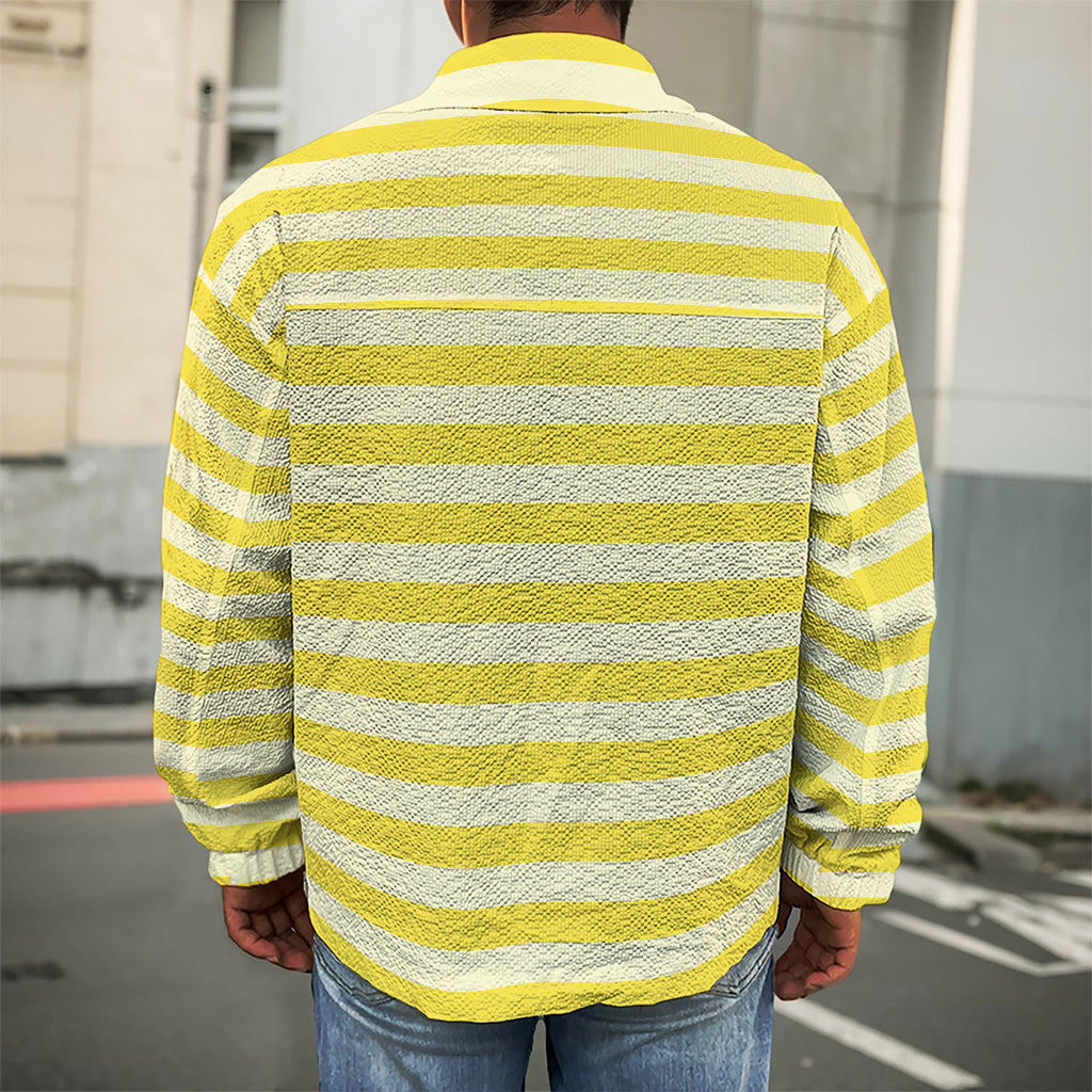 Yellow Striped Pattern Print Men's Shirt Jacket