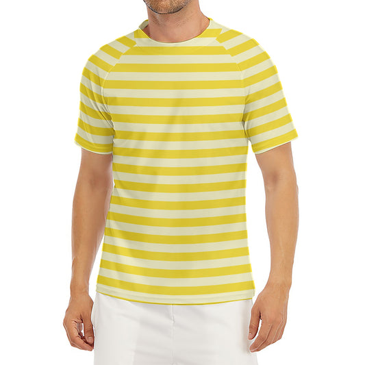 Yellow Striped Pattern Print Men's Short Sleeve Rash Guard