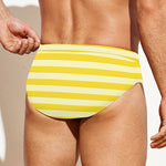Yellow Striped Pattern Print Men's Swim Briefs