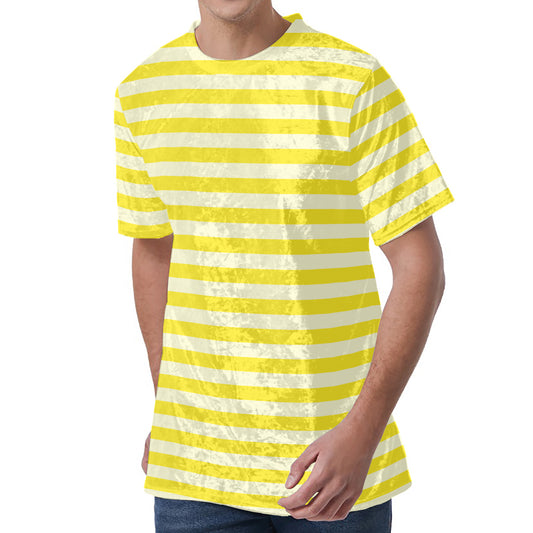 Yellow Striped Pattern Print Men's Velvet T-Shirt