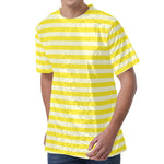 Yellow Striped Pattern Print Men's Velvet T-Shirt