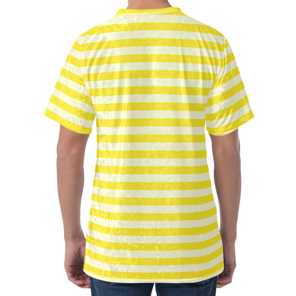 Yellow Striped Pattern Print Men's Velvet T-Shirt