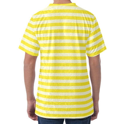 Yellow Striped Pattern Print Men's Velvet T-Shirt