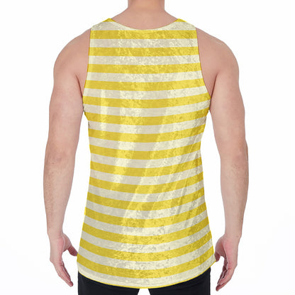 Yellow Striped Pattern Print Men's Velvet Tank Top