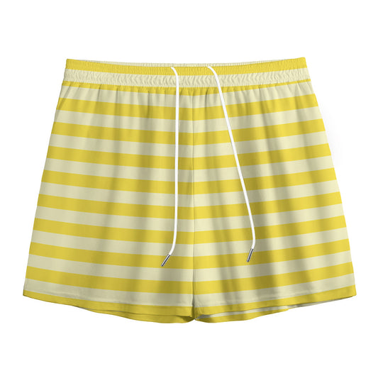 Yellow Striped Pattern Print Mesh Shorts
