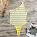 Yellow Striped Pattern Print One Shoulder Bodysuit