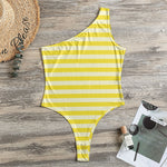 Yellow Striped Pattern Print One Shoulder Bodysuit
