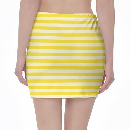 Yellow Striped Pattern Print Pencil Mini Skirt