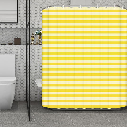 Yellow Striped Pattern Print Polyester Shower Curtain