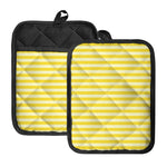 Yellow Striped Pattern Print Pot Holders With Pocket