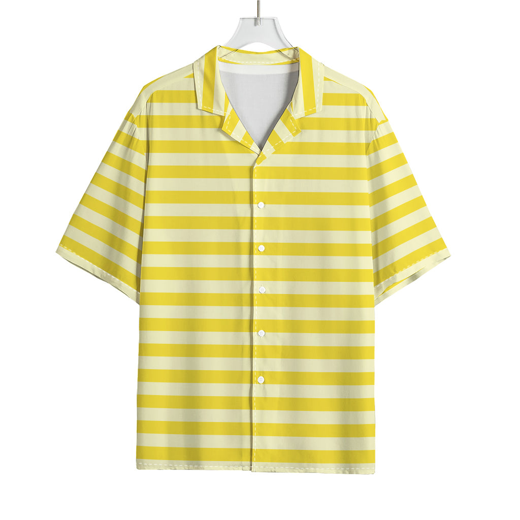 Yellow Striped Pattern Print Rayon Hawaiian Shirt