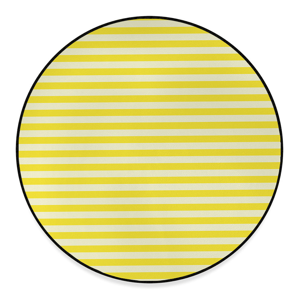 Yellow Striped Pattern Print Round Floor Mat