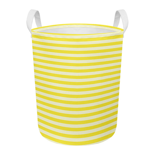 Yellow Striped Pattern Print Round Laundry Basket