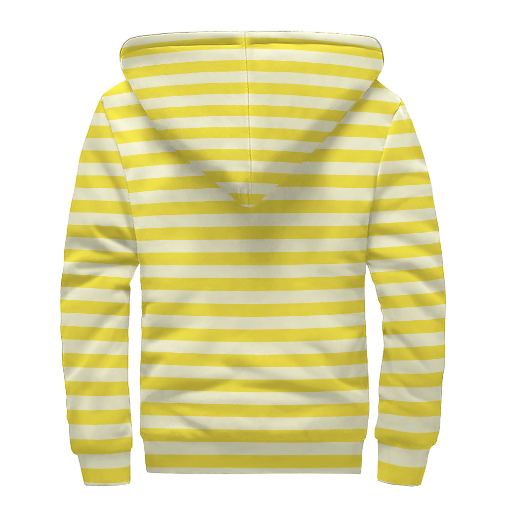 Yellow Striped Pattern Print Sherpa Lined Zip Up Hoodie