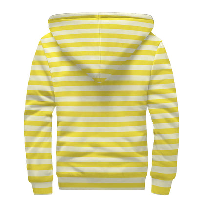 Yellow Striped Pattern Print Sherpa Lined Zip Up Hoodie