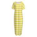 Yellow Striped Pattern Print Short Sleeve Long Nightdress