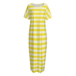 Yellow Striped Pattern Print Short Sleeve Long Nightdress