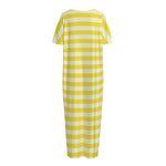 Yellow Striped Pattern Print Short Sleeve Long Nightdress