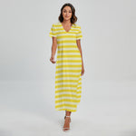 Yellow Striped Pattern Print Short Sleeve Maxi Dress
