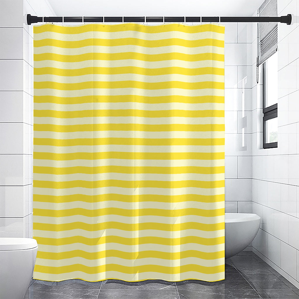 Yellow Striped Pattern Print Shower Curtain