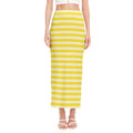 Yellow Striped Pattern Print Side Slit Maxi Skirt