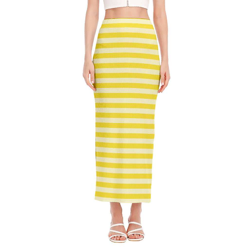 Yellow Striped Pattern Print Side Slit Maxi Skirt