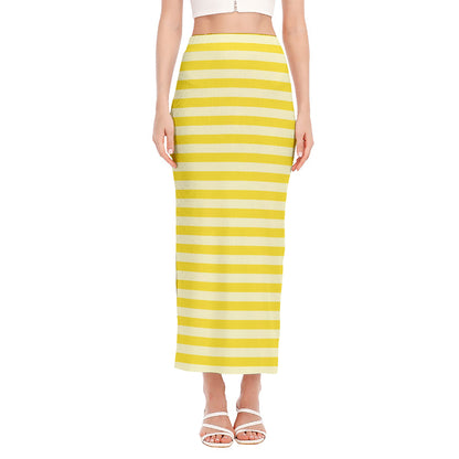 Yellow Striped Pattern Print Side Slit Maxi Skirt