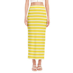 Yellow Striped Pattern Print Side Slit Maxi Skirt