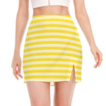 Yellow Striped Pattern Print Side Slit Mini Skirt