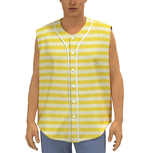 Yellow Striped Pattern Print Sleeveless Baseball Jersey