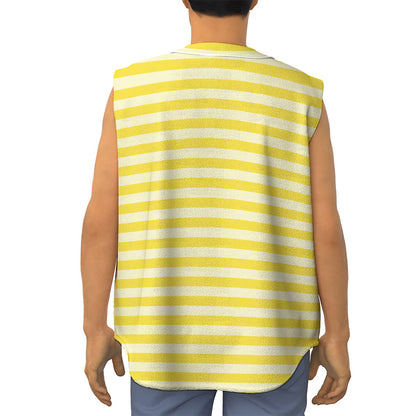 Yellow Striped Pattern Print Sleeveless Baseball Jersey