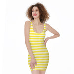 Yellow Striped Pattern Print Sleeveless Bodycon Dress